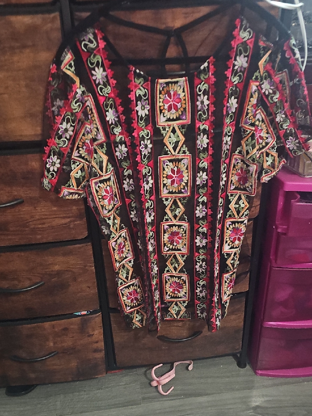 Embroidered Black Floral Boho Top with Colorful Accents